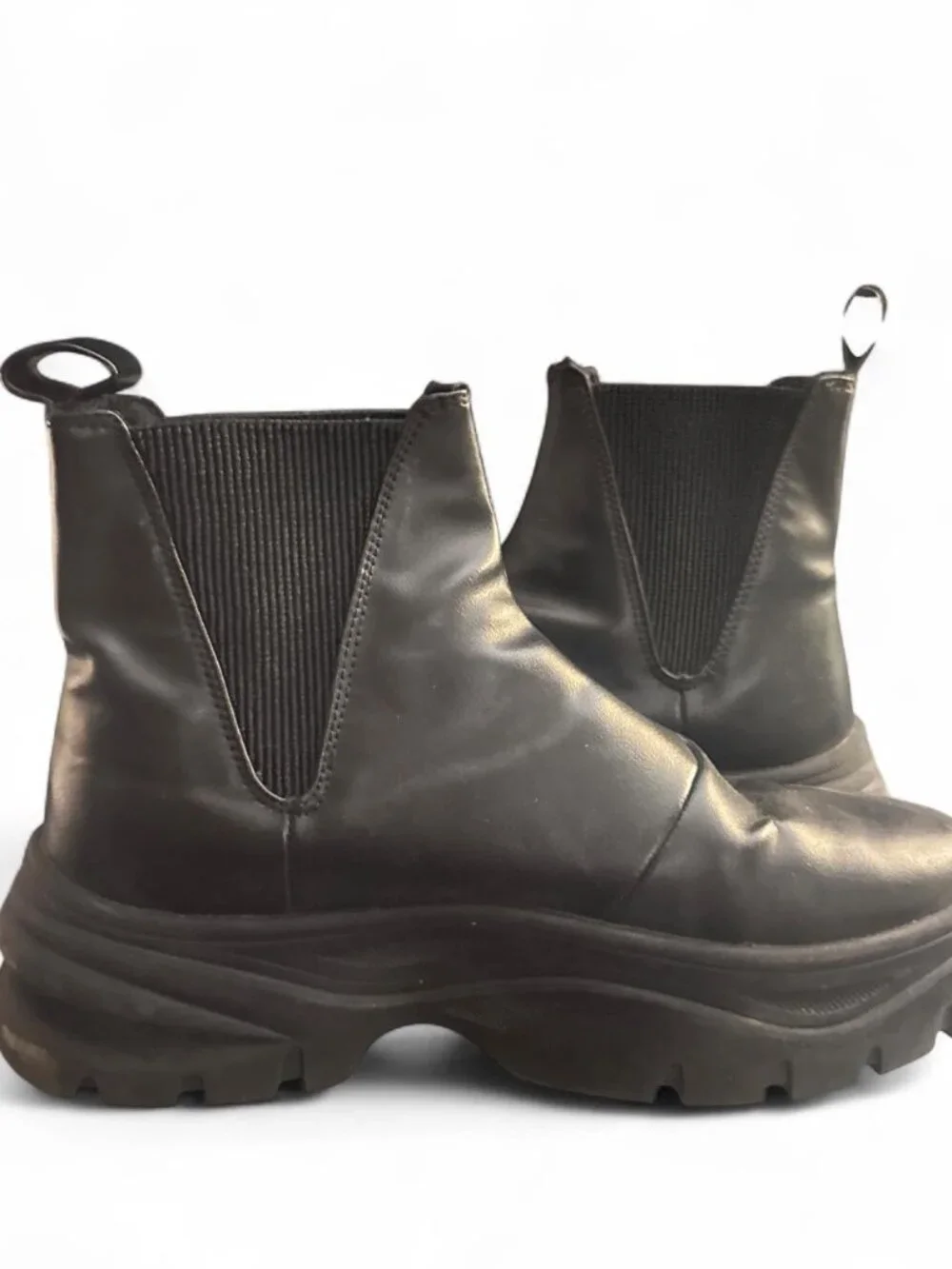 Divided Chunky Platform Black Leather Boots Size 5.5